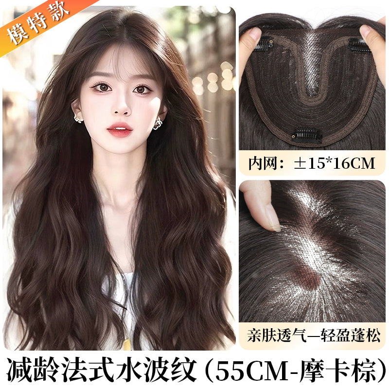 艾雪梦不用戴发网假发女片头顶高颅顶补发片轻薄蓬松长卷发全头套