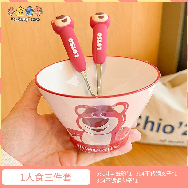 草莓熊可爱儿童勺子西瓜叉子家用304不锈钢调羹吃饭汤勺硅胶餐具
