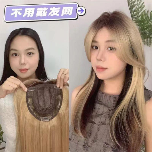 免戴发网亚裔风爆顶挑染渐变头顶补发片假发片女假发万用cos造型