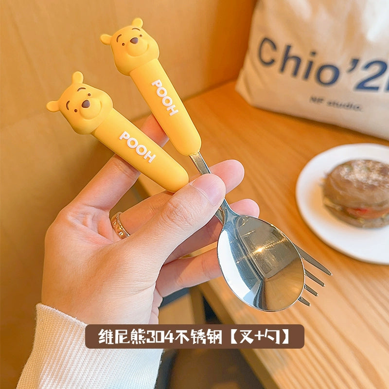 草莓熊可爱儿童勺子西瓜叉子家用304不锈钢调羹吃饭汤勺硅胶餐具