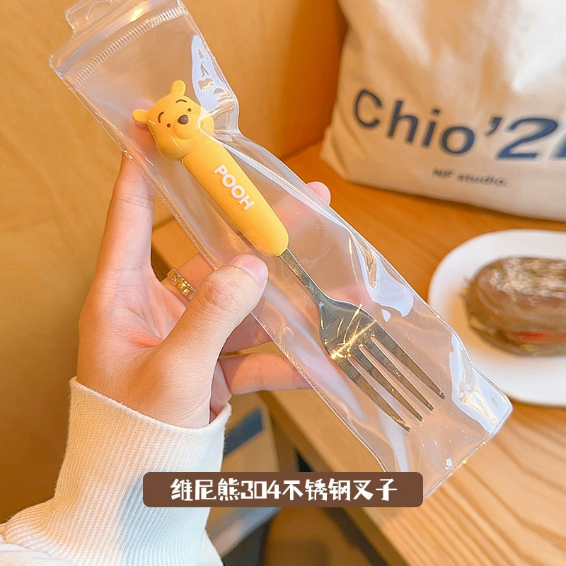 草莓熊可爱儿童勺子西瓜叉子家用304不锈钢调羹吃饭汤勺硅胶餐具